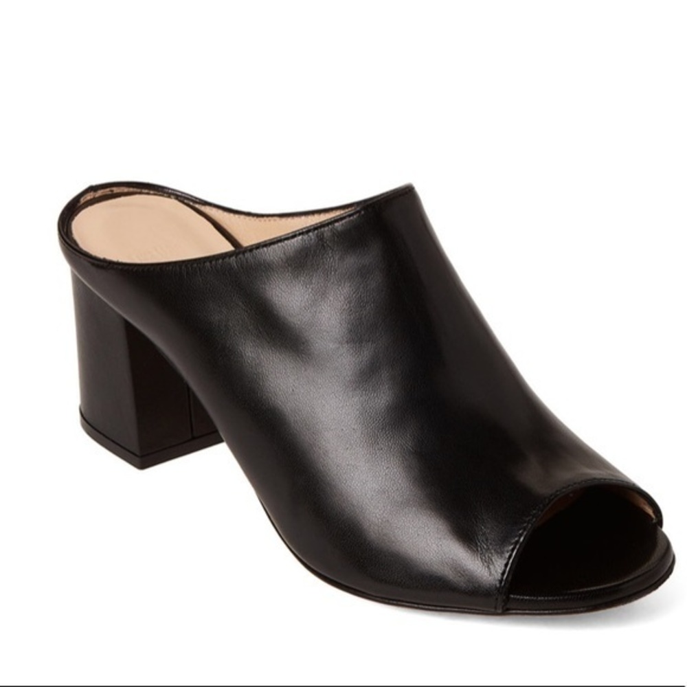 LUCA GROSSI Black Peep Toe Leather Mules Size 36.5
